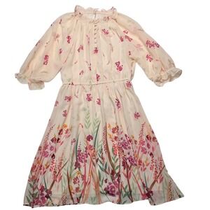 Floral‎ Flowy Chiffon Midi Dress Size 10  Cottagecore Fairy Feminine Sheer